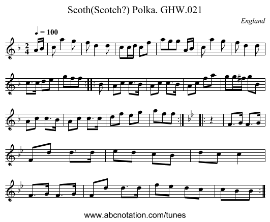 Scoth(Scotch?) Polka. GHW.021 - staff notation