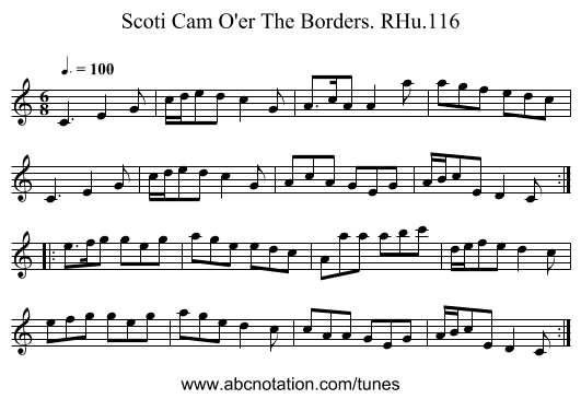 Scoti Cam O'er The Borders. RHu.116 - staff notation