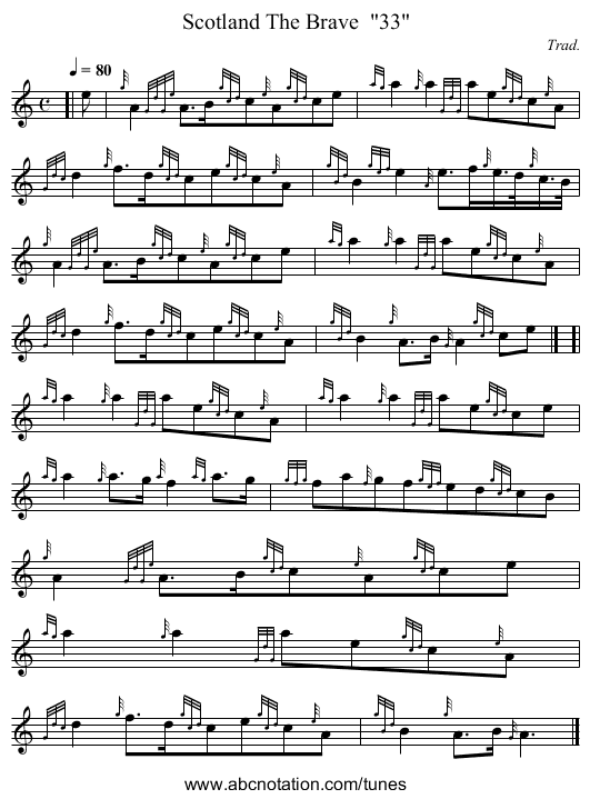 Scotland The Brave  33 - staff notation