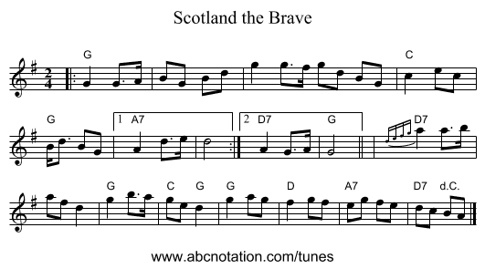 Scotland the Brave - staff notation