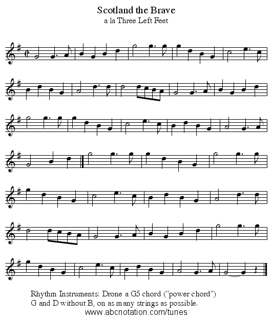 Scotland the Brave - staff notation
