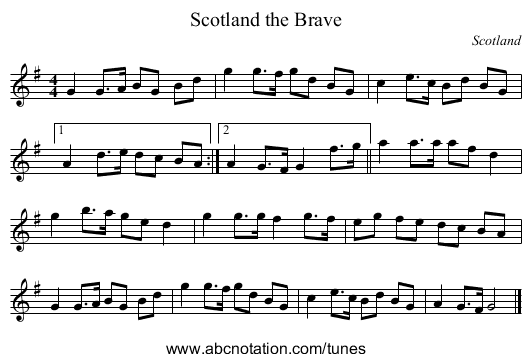 Scotland the Brave - staff notation