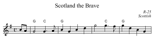 Scotland the Brave - staff notation
