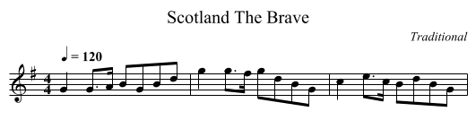 Scotland The Brave - staff notation
