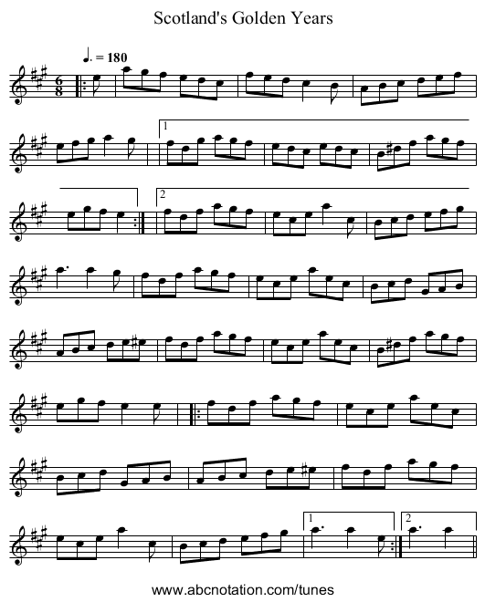 Scotland's Golden Years - staff notation