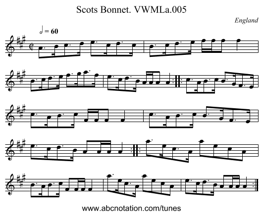 Scots Bonnet. VWMLa.005 - staff notation