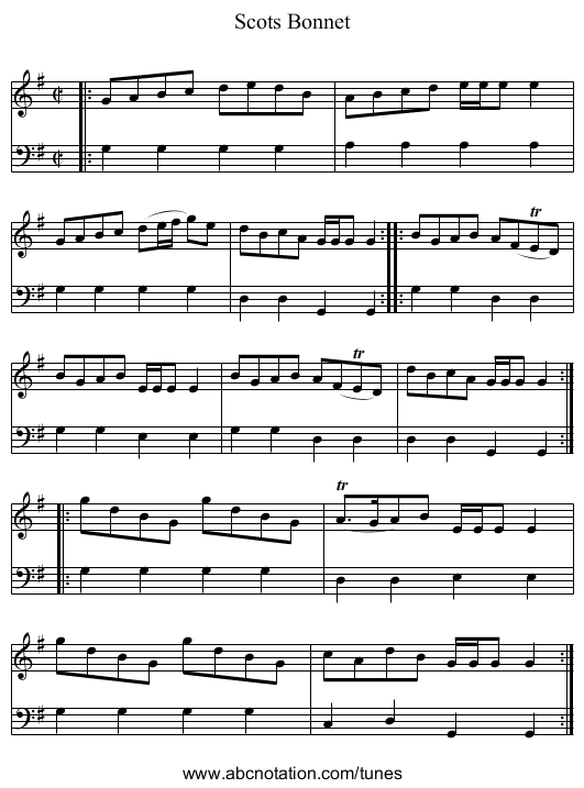 Scots Bonnet - staff notation