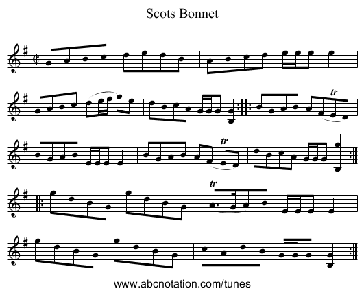 Scots Bonnet - staff notation