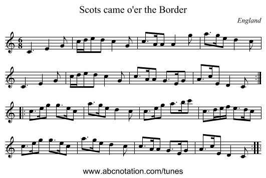 Scots came o'er the Border - staff notation