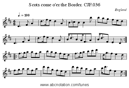 Scots come o'er the Border. CJF.036 - staff notation