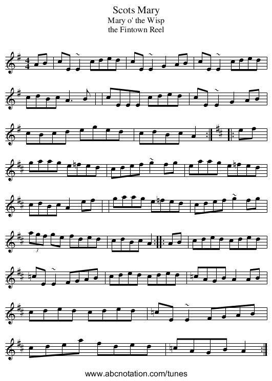 Scots Mary - staff notation