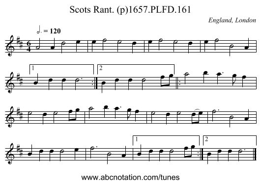 Scots Rant. (p)1657.PLFD.161 - staff notation