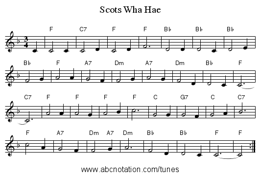Scots Wha Hae - staff notation