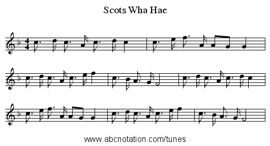 Scots Wha Hae - staff notation
