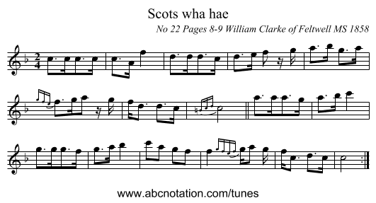 Scots wha hae - staff notation