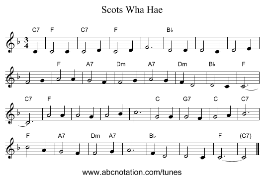 Scots Wha Hae - staff notation