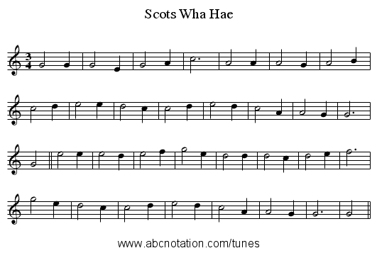 Scots Wha Hae - staff notation