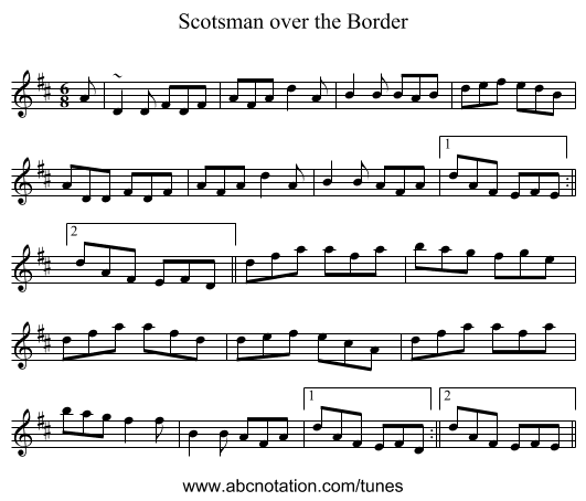 Scotsman over the Border - staff notation