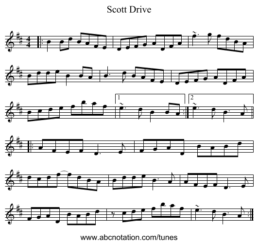 Scott Drive - staff notation