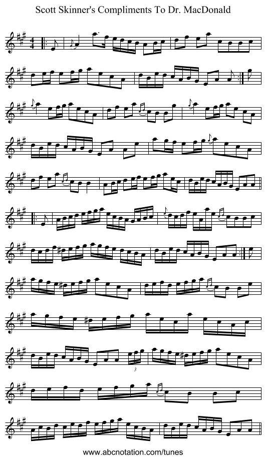 Scott Skinner's Compliments To Dr. MacDonald - staff notation