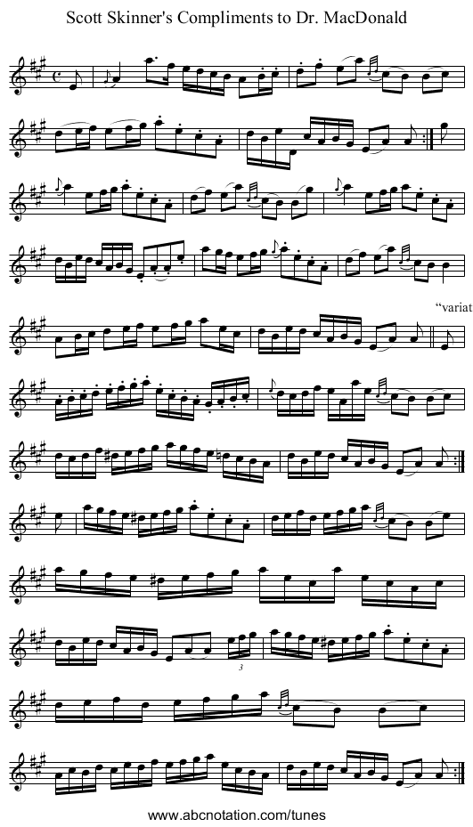 Scott Skinner's Compliments to Dr. MacDonald - staff notation