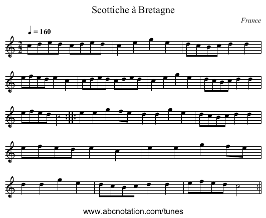 Scottiche à Bretagne - staff notation