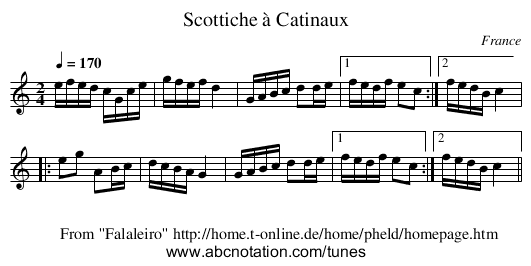 Scottiche à Catinaux - staff notation