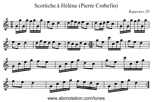 Scottiche à Hélène (Pierre Corbefin) - staff notation