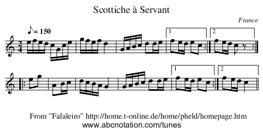 Scottiche à Servant - staff notation