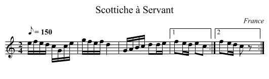 Scottiche à Servant - staff notation