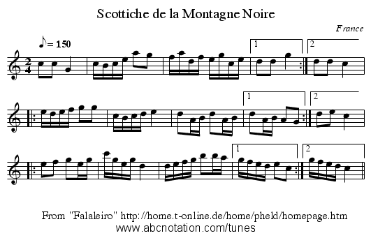 Scottiche de la Montagne Noire - staff notation