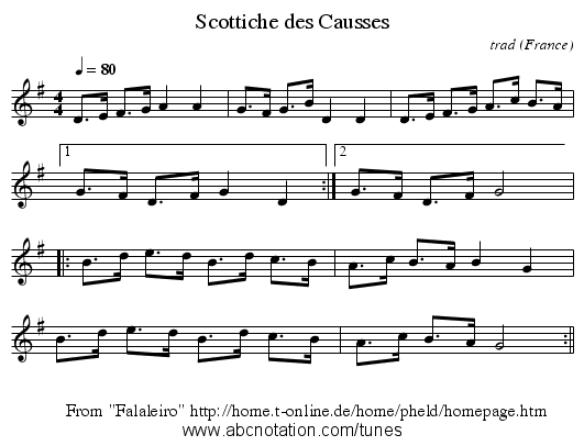 Scottiche des Causses - staff notation
