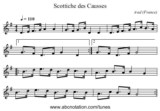 Scottiche des Causses - staff notation