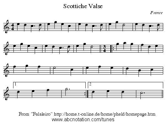 Scottiche Valse - staff notation