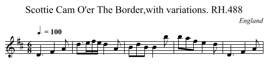 Scottie Cam O'er The Border,with variations. RH.488 - staff notation