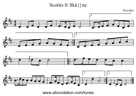Scottis fr Sk&aring;ne - staff notation