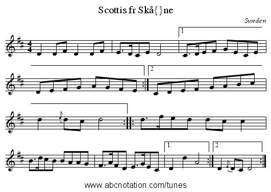 Scottis fr Sk&aring;ne - staff notation