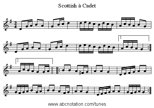 Scottish à Cadet - staff notation