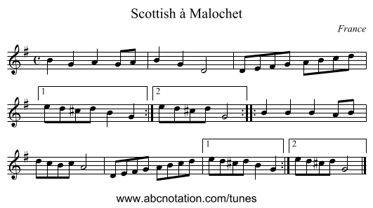 Scottish à Malochet - staff notation