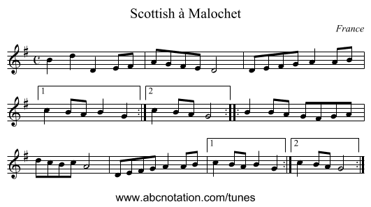 Scottish &agrave; Malochet - staff notation