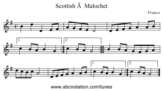Scottish Ã  Malochet - staff notation