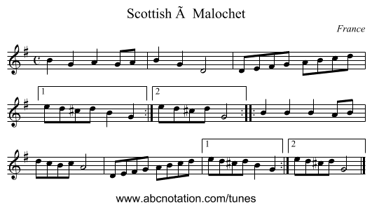 Scottish Ã  Malochet - staff notation