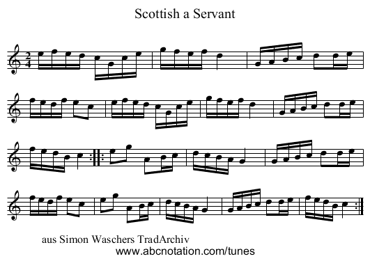Scottish a Servant - staff notation