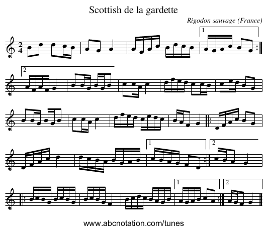 Scottish de la gardette - staff notation