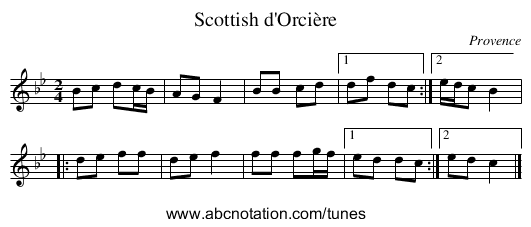 Scottish d'Orcière - staff notation