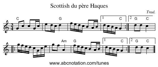 Scottish du père Haques - staff notation