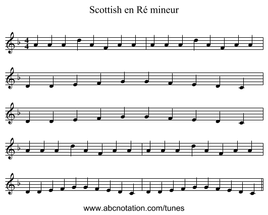 Scottish en Ré mineur - staff notation