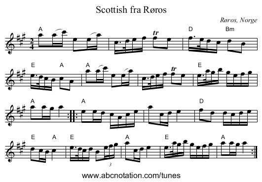 Scottish fra Røros - staff notation