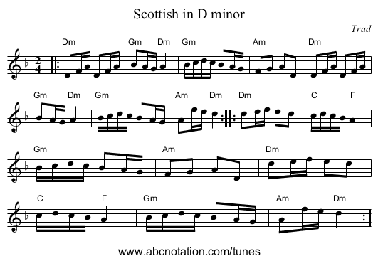 Scottish in D minor - staff notation