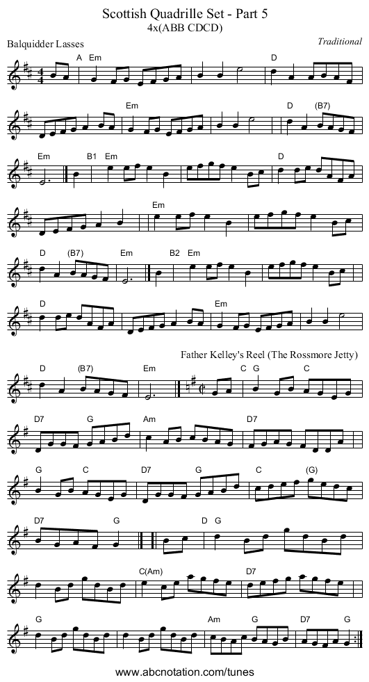 Scottish Quadrille Set - Part 5 - staff notation